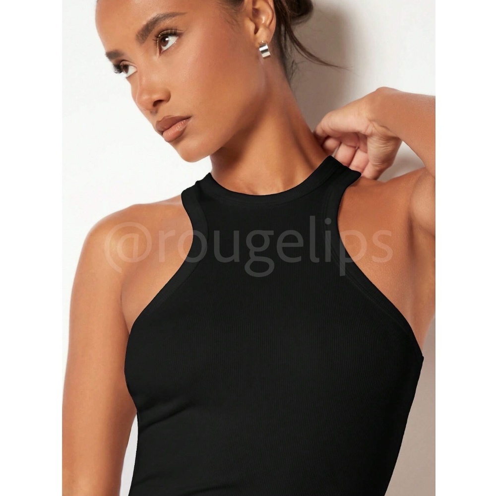 Black Rib Knit Tank Top Racerback / Front - Picture 5 of 10